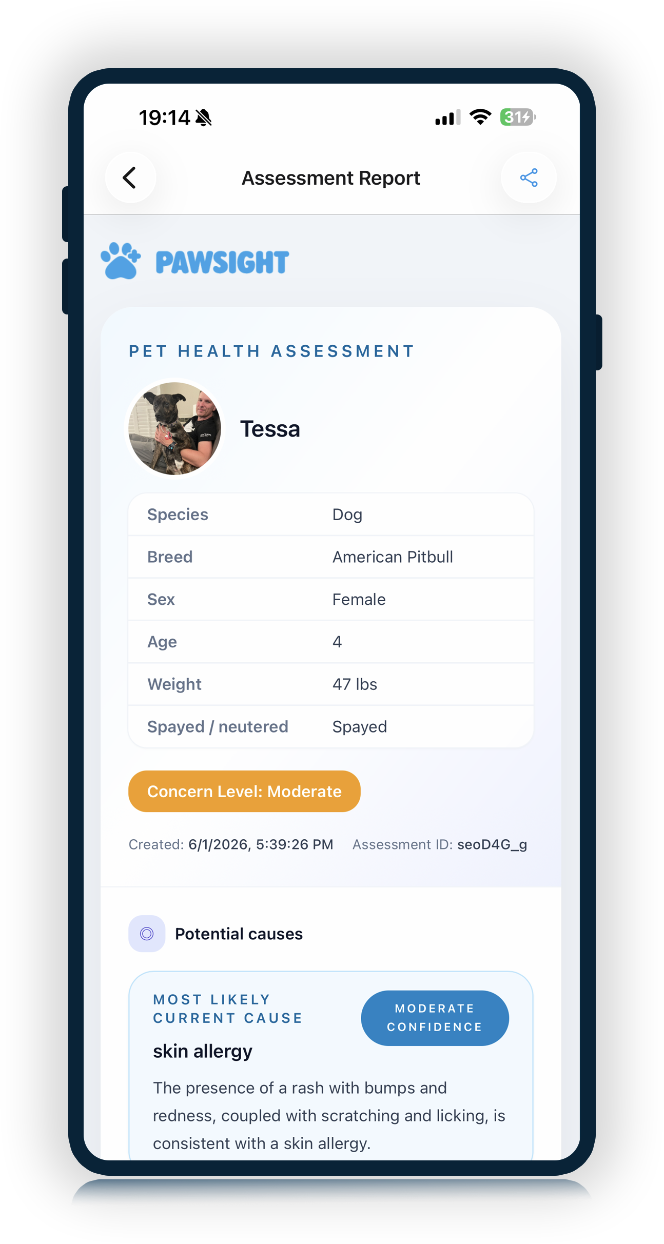 PawSight assessment report screenshot